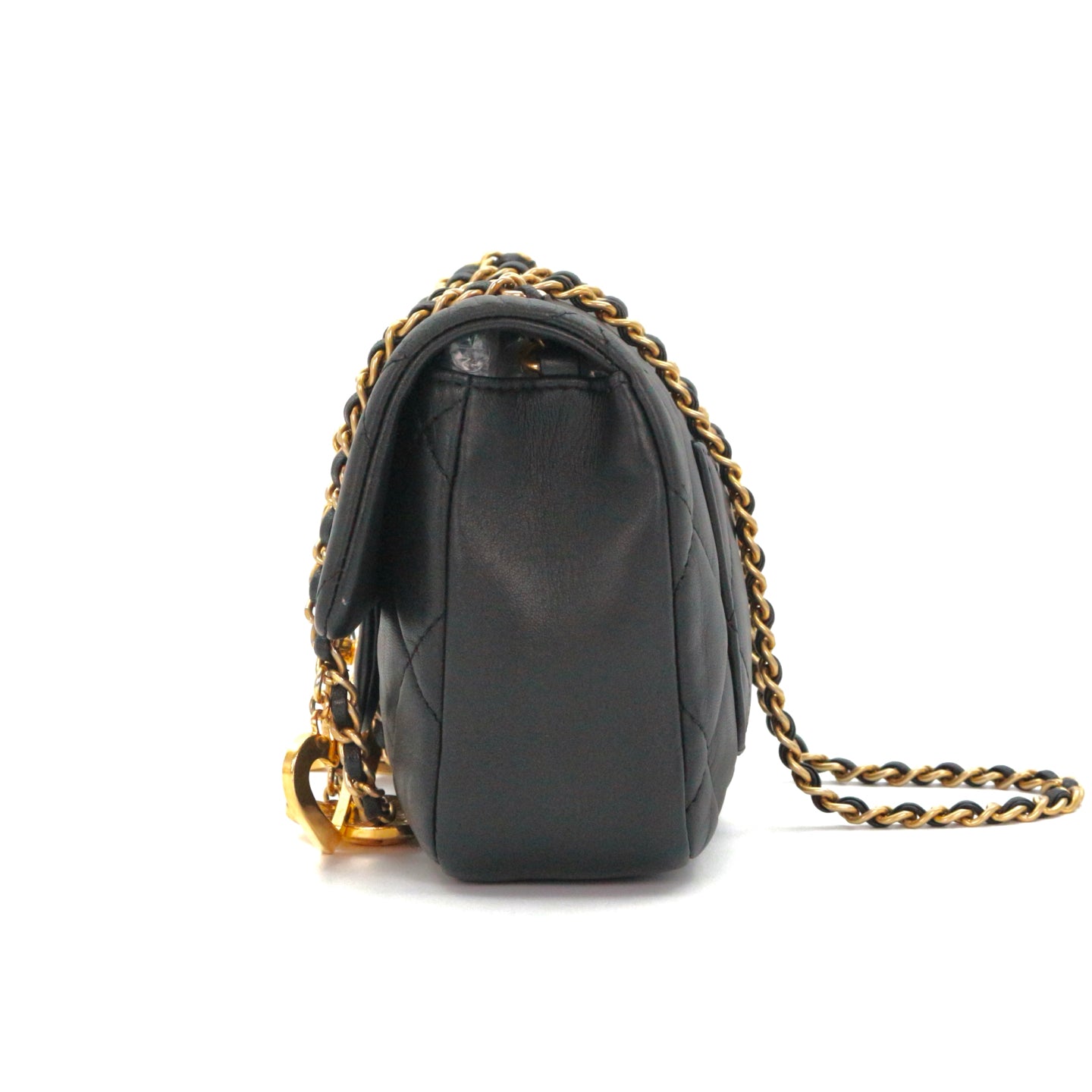 CHANEL 22B Black Lambskin Heart Charm Chain Flap Bag [Used]