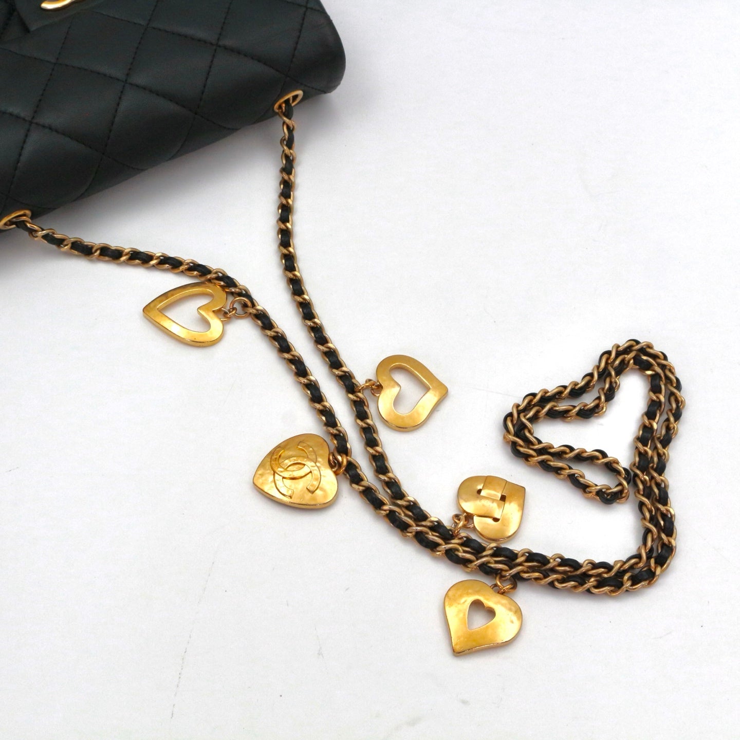 CHANEL 22B Black Lambskin Heart Charm Chain Flap Bag [Used]