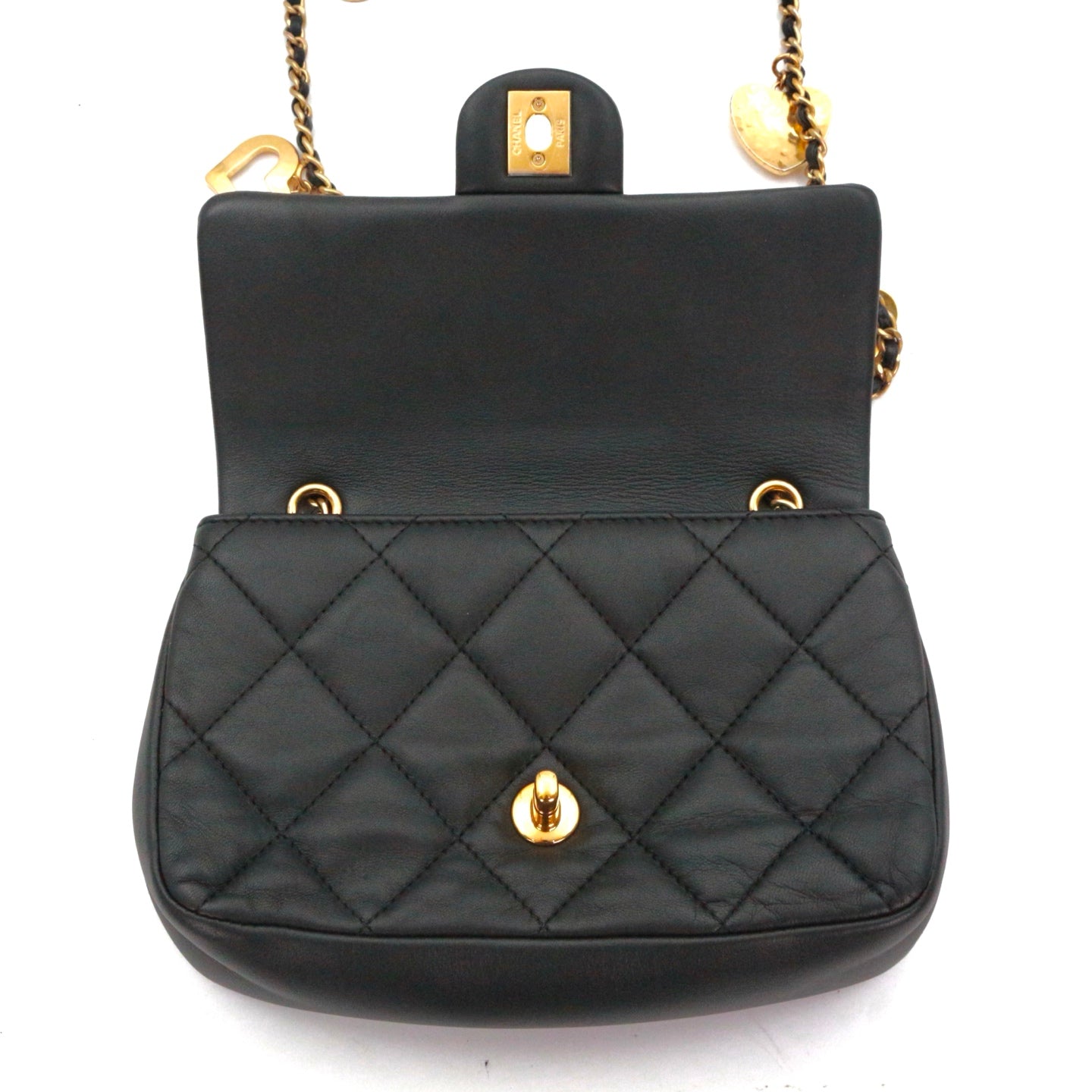 CHANEL 22B Black Lambskin Heart Charm Chain Flap Bag [Used]