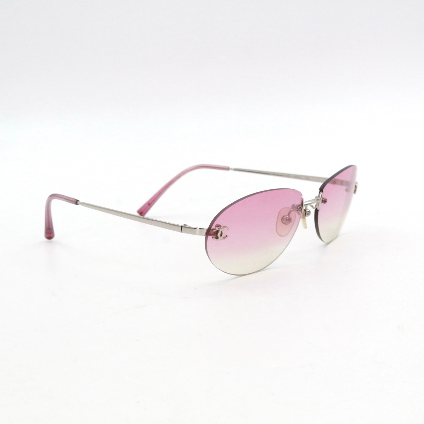 CHANEL Pink Gradient Rimless Cat-Eye Sunglasses [Used]