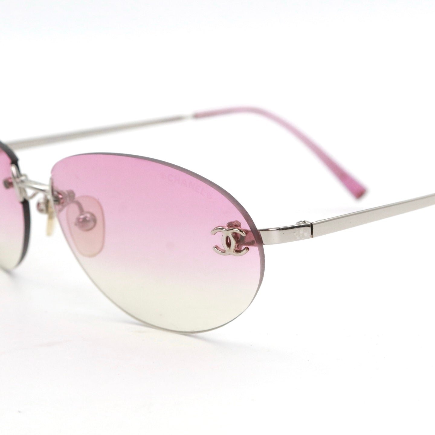 CHANEL Pink Gradient Rimless Cat-Eye Sunglasses [Used]