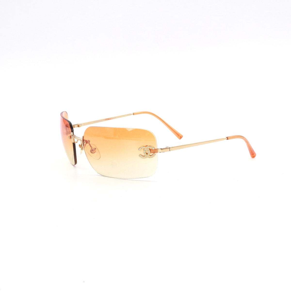 CHANEL Orange Gradient Rimless Rhinestone CC Sunglasses [Used]