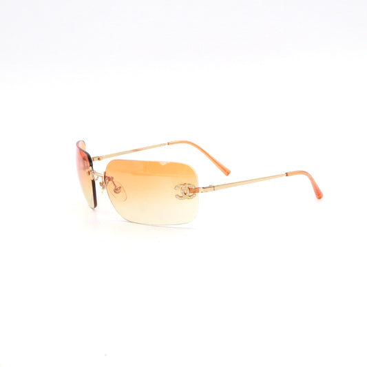 CHANEL Orange Gradient Rimless Rhinestone CC Sunglasses [Used]