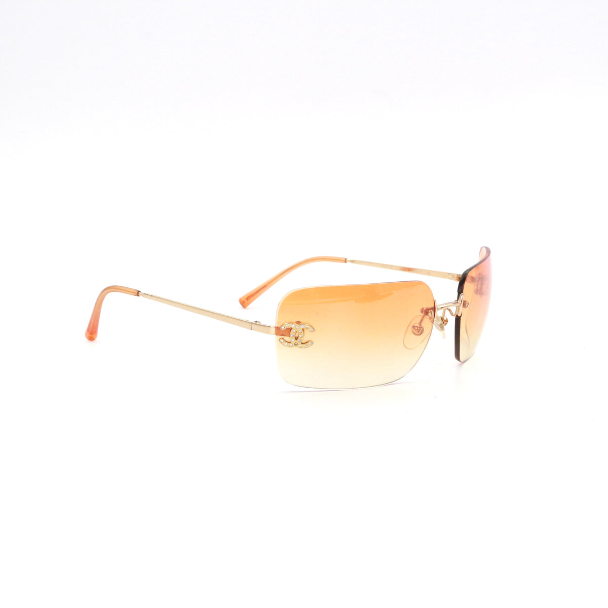 CHANEL Orange Gradient Rimless Rhinestone CC Sunglasses [Used]