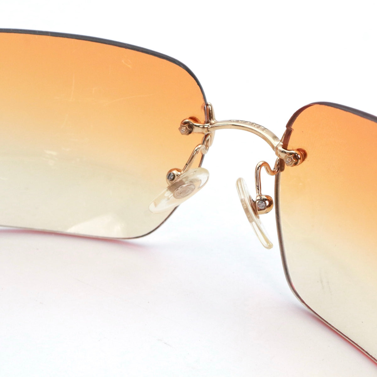 CHANEL Orange Gradient Rimless Rhinestone CC Sunglasses [Used]