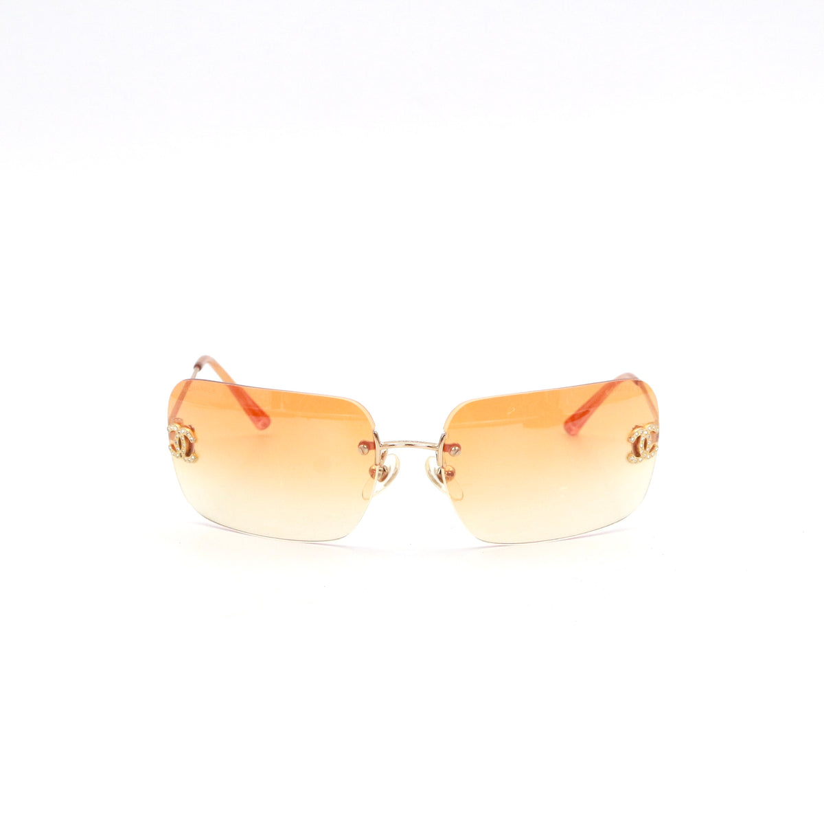 CHANEL Orange Gradient Rimless Rhinestone CC Sunglasses [Used]