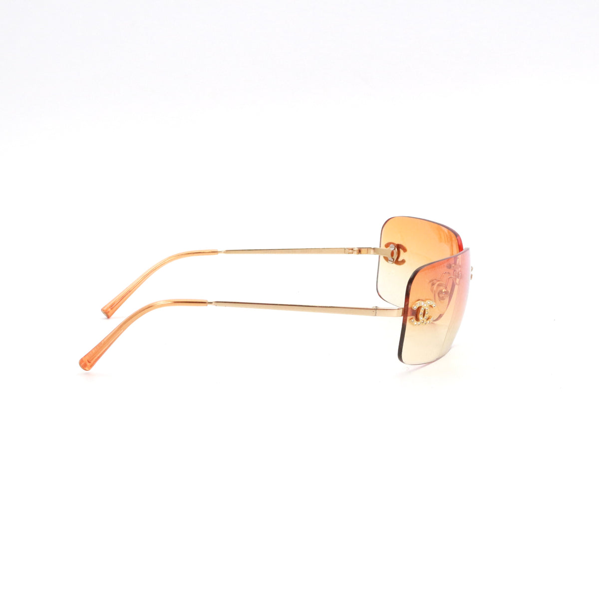 CHANEL Orange Gradient Rimless Rhinestone CC Sunglasses [Used]