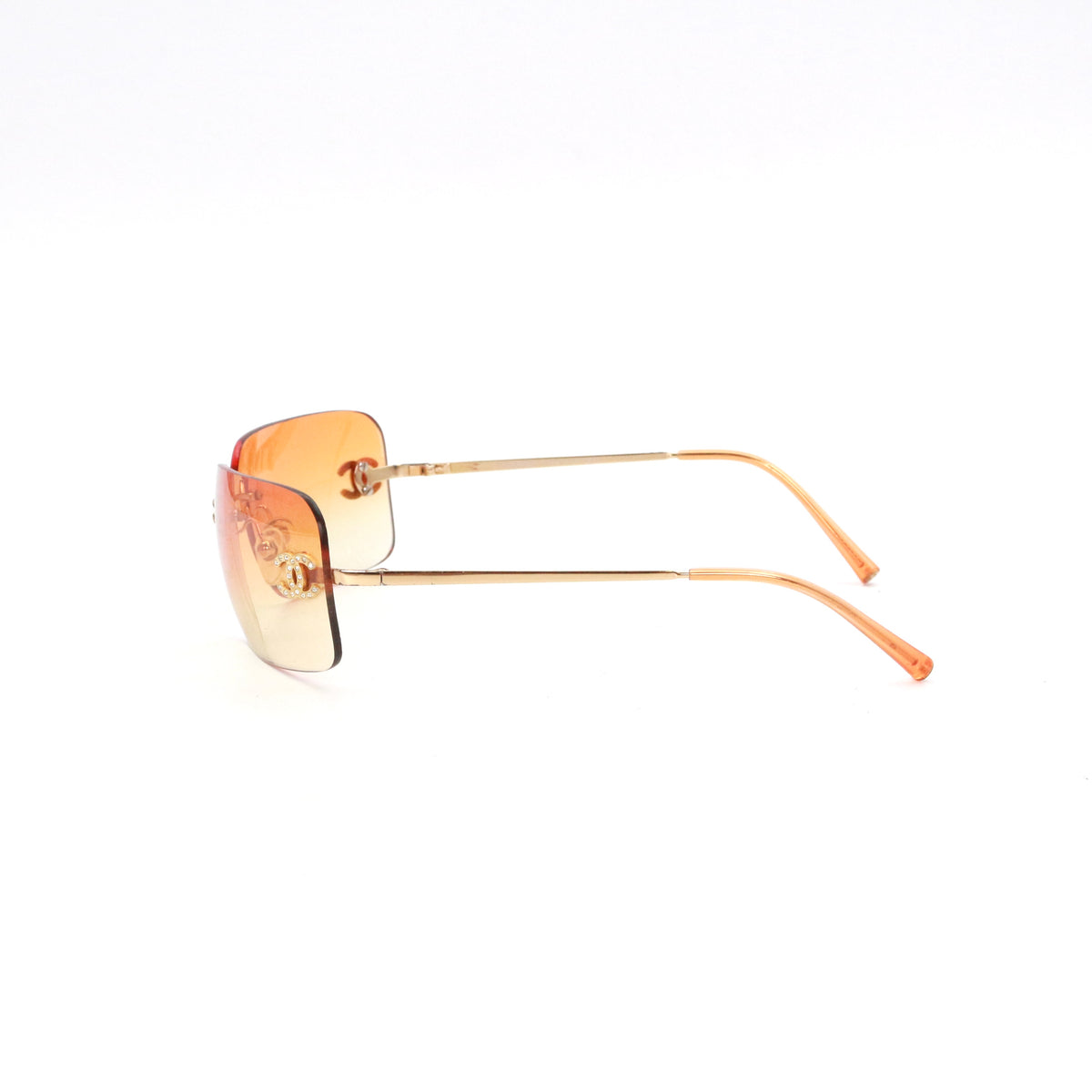 CHANEL Orange Gradient Rimless Rhinestone CC Sunglasses [Used]