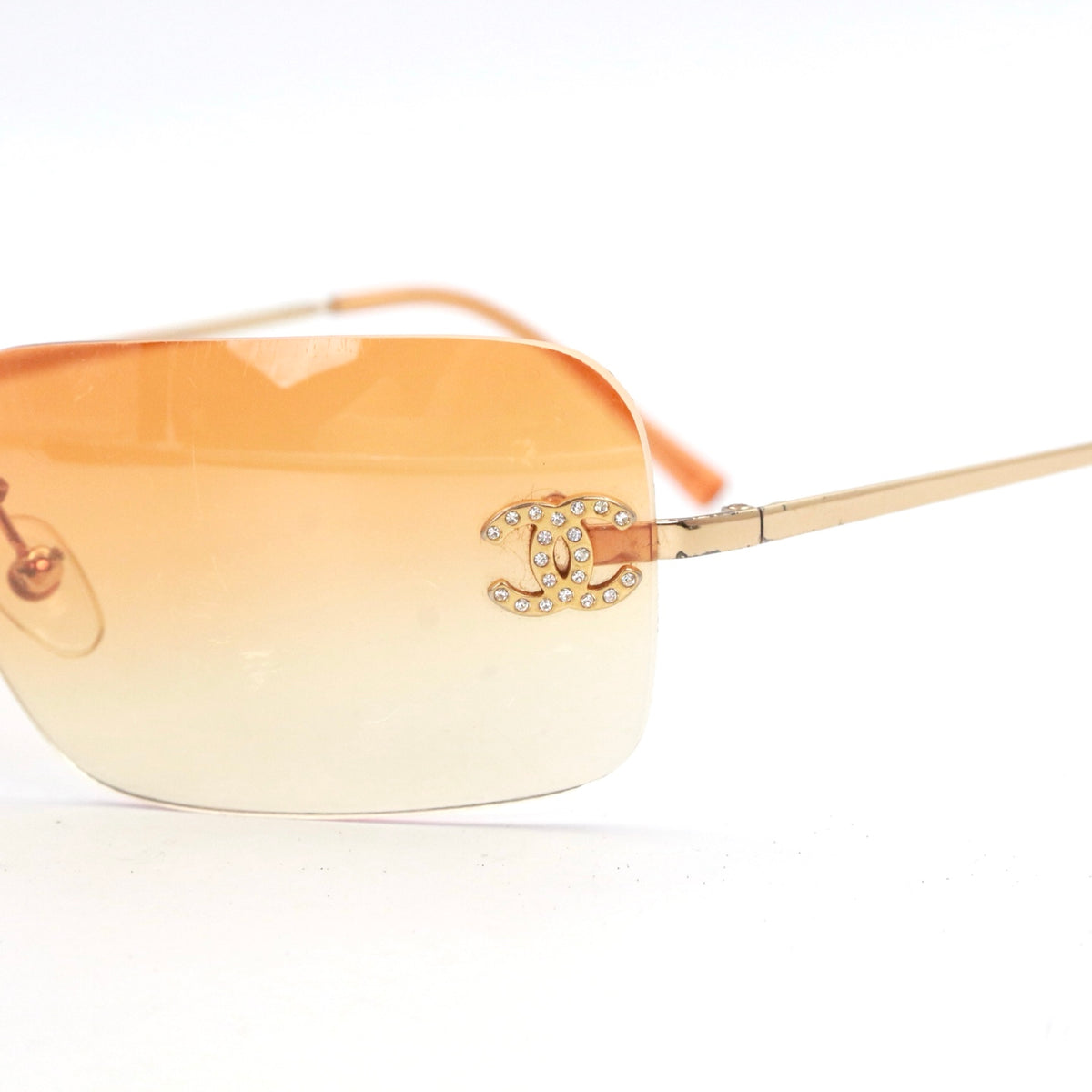 CHANEL Orange Gradient Rimless Rhinestone CC Sunglasses [Used]