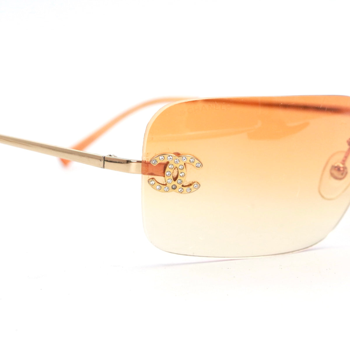 CHANEL Orange Gradient Rimless Rhinestone CC Sunglasses [Used]
