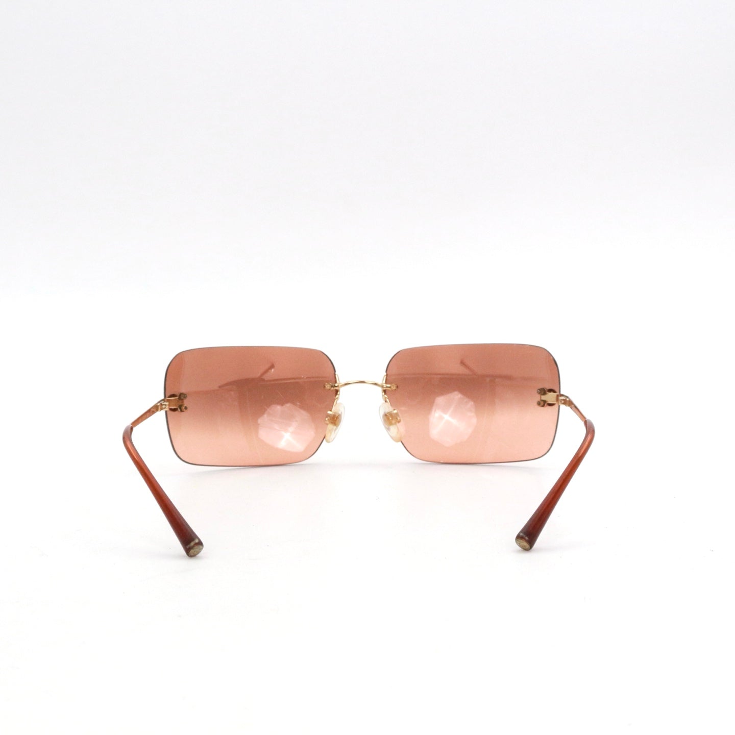 CHANEL Peach Brown Rimless CC Logo Y2K Sunglasses [Used]