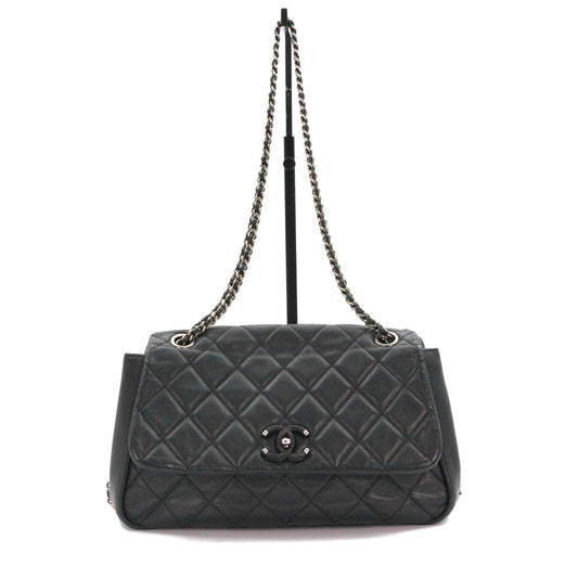 CHANEL Black Caviar Leather  Cuban Chain Shoulder Bag [Used]