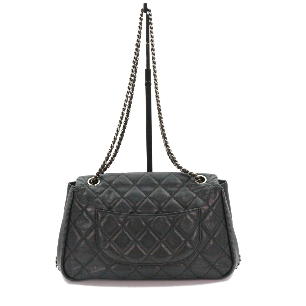 CHANEL Black Caviar Leather  Cuban Chain Shoulder Bag [Used]