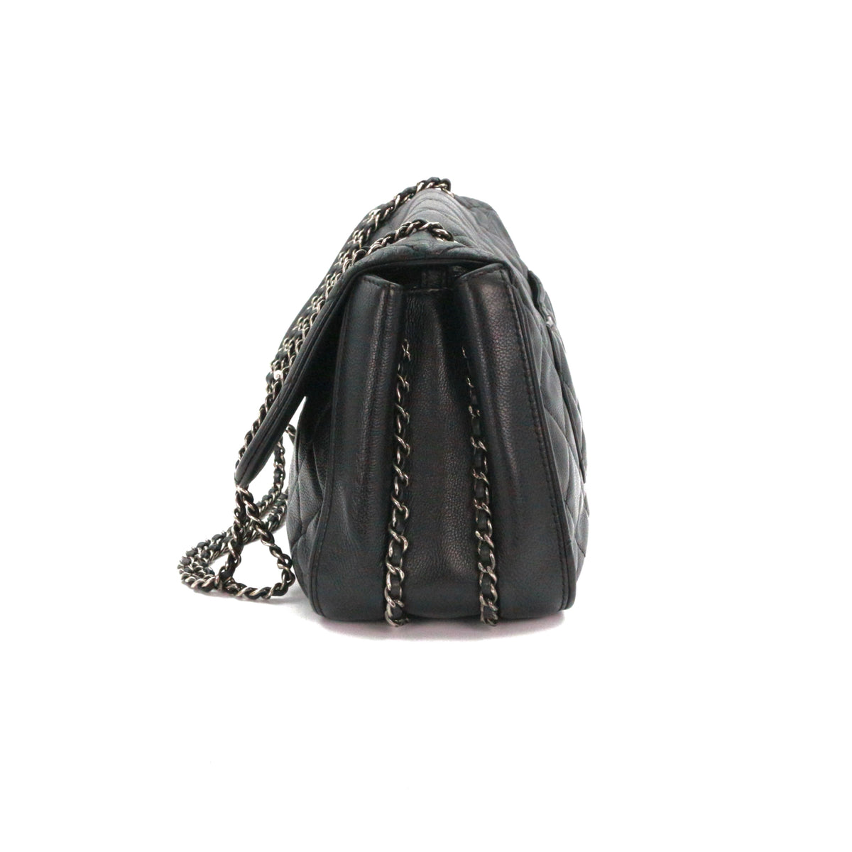 CHANEL Black Caviar Leather  Cuban Chain Shoulder Bag [Used]