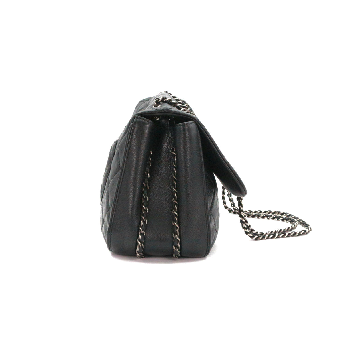 CHANEL Black Caviar Leather  Cuban Chain Shoulder Bag [Used]