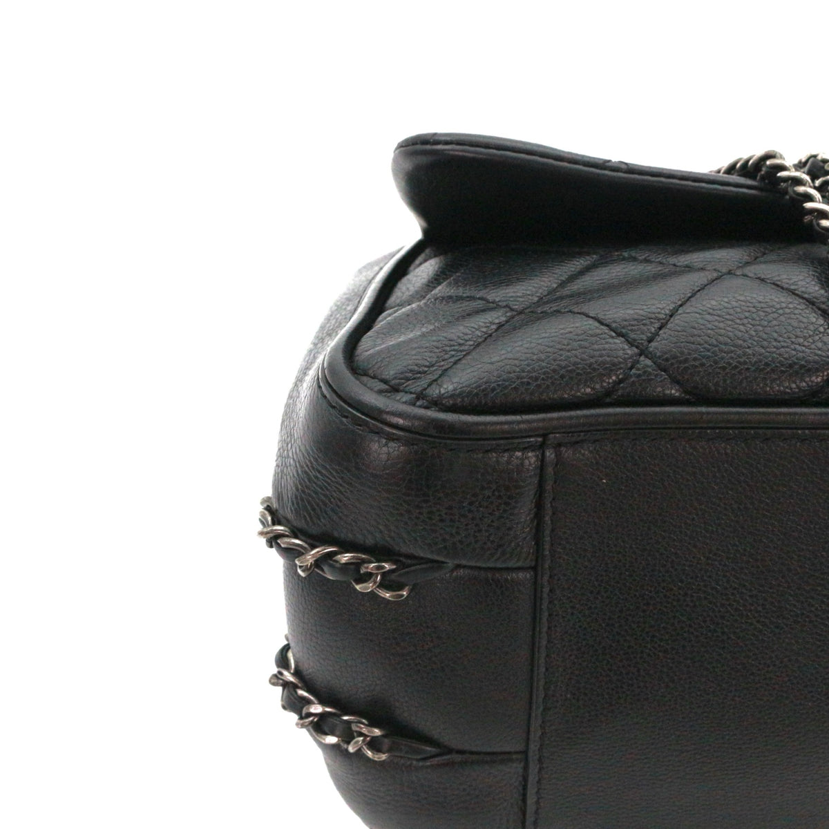 CHANEL Black Caviar Leather  Cuban Chain Shoulder Bag [Used]