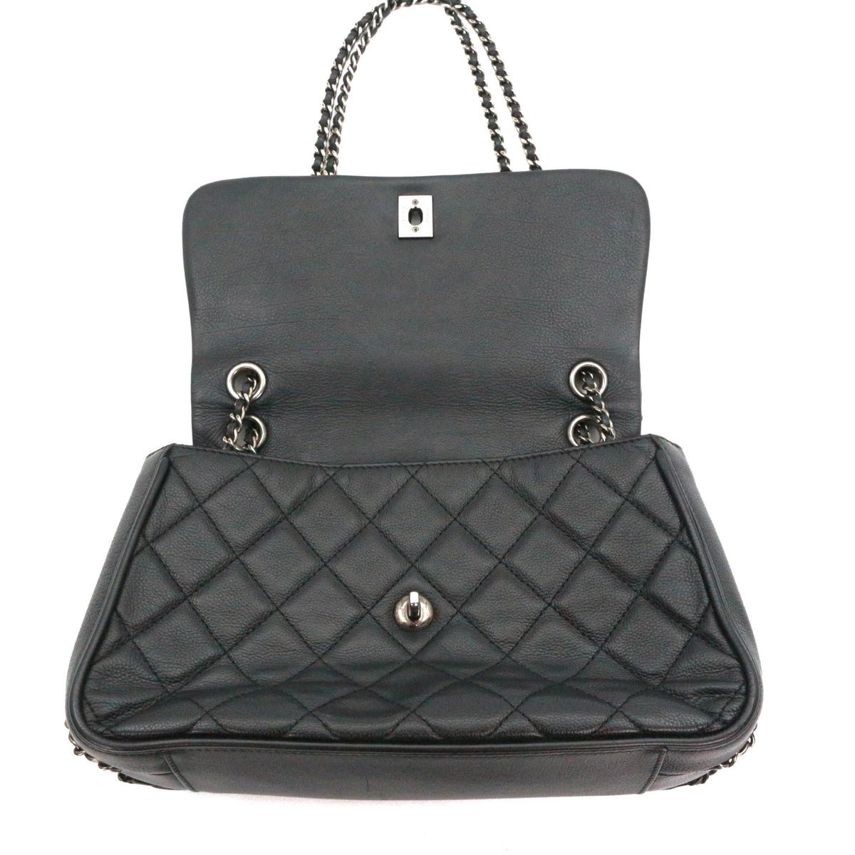 CHANEL Black Caviar Leather  Cuban Chain Shoulder Bag [Used]