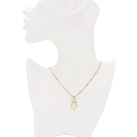 CHANEL Gold Tone CC Heart Rhinestone Necklace [Used]