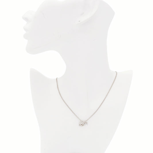 CHANEL Silver Tone Rhinestone CC Logo & Heart Mini Pendant Necklace [Used]