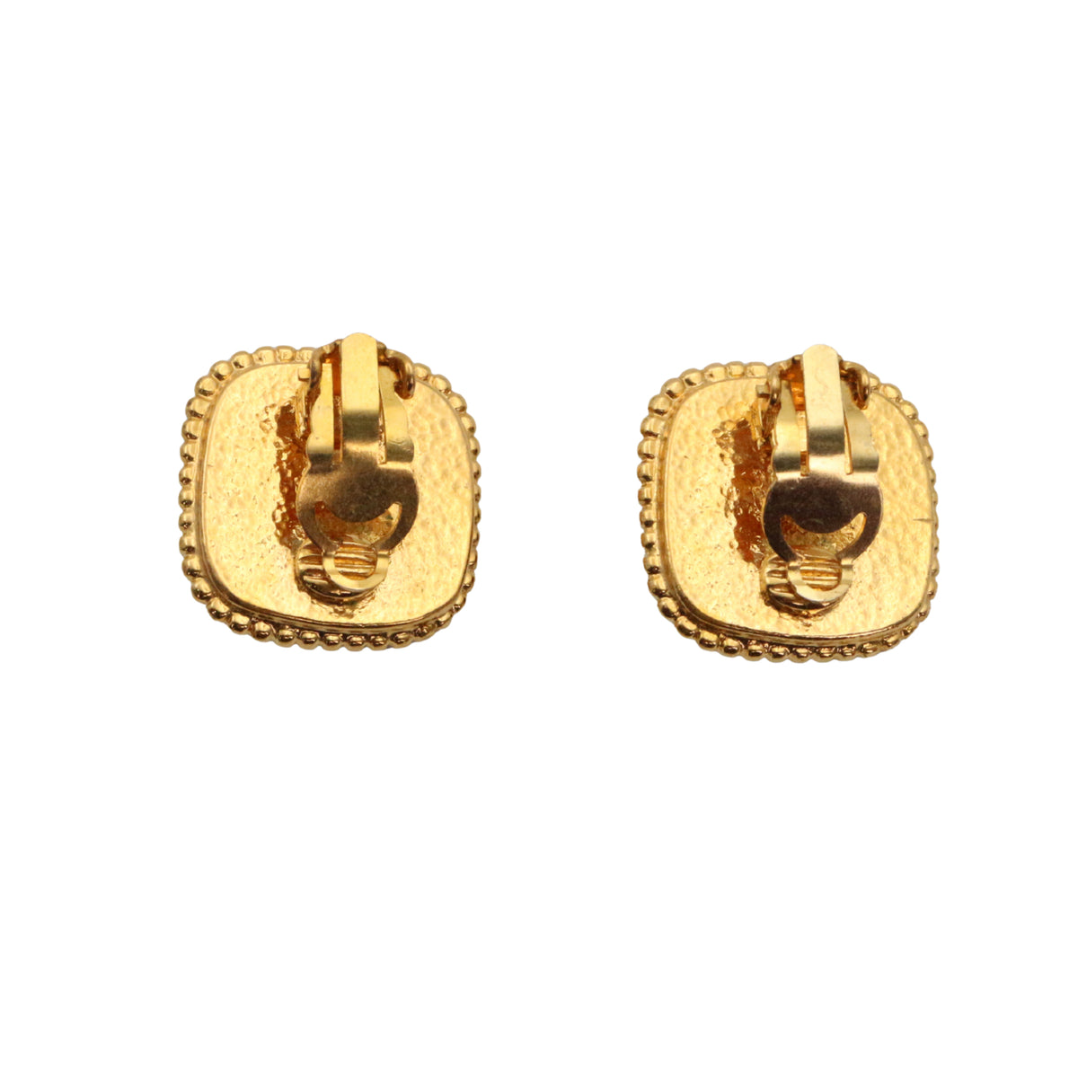 CHANEL 96A Gold Tone Blue Glass CC Clip-On Earrings [Used]