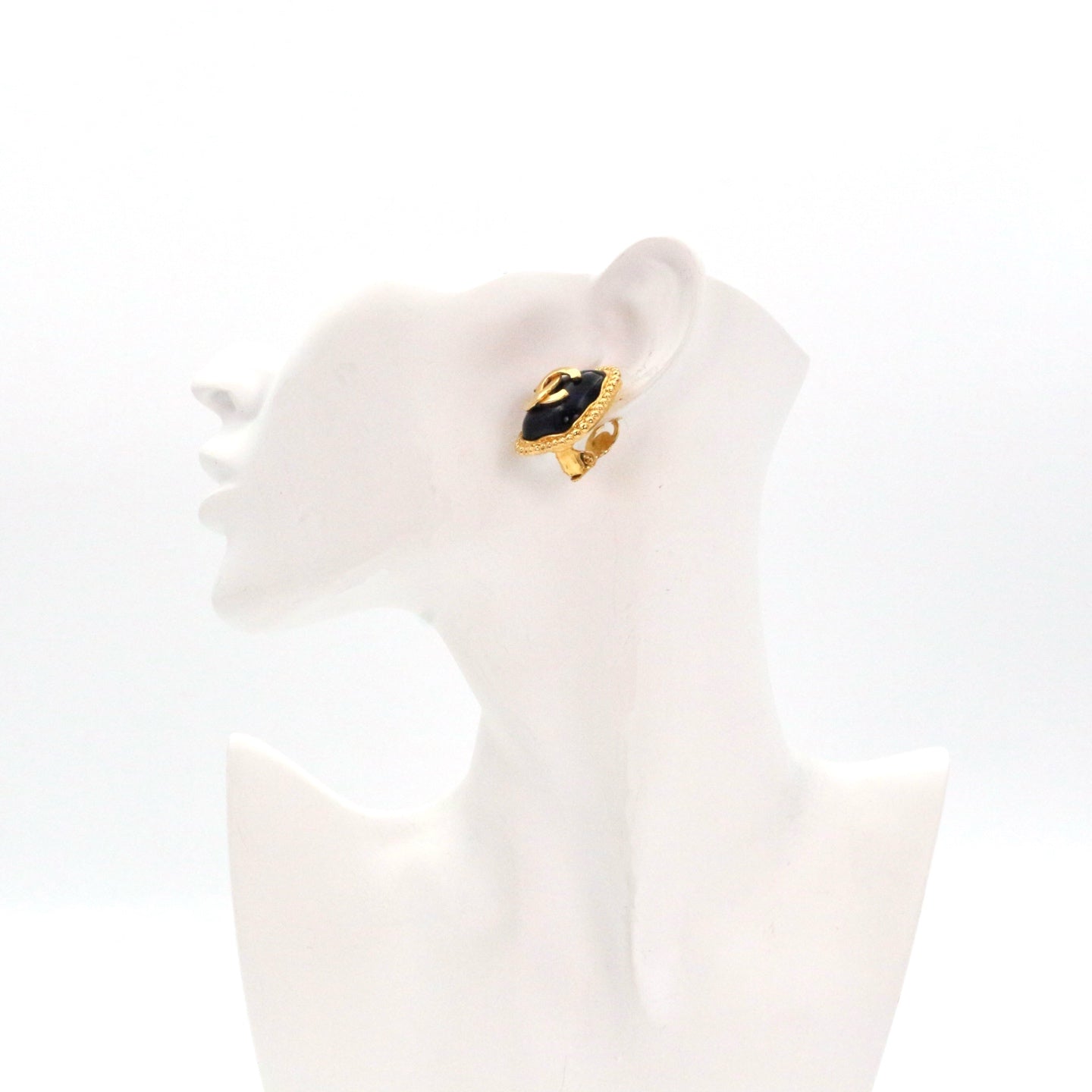 CHANEL 96A Gold Tone Blue Glass CC Clip-On Earrings [Used]