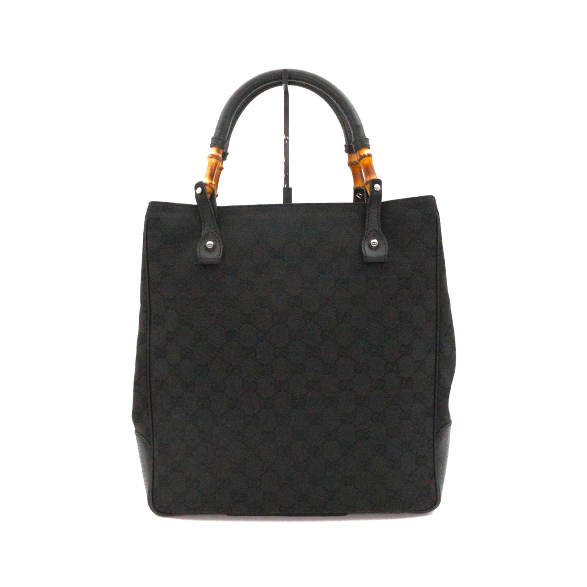 GUCCI Black Canvas Bamboo Handle Large Tote Bag [Used]