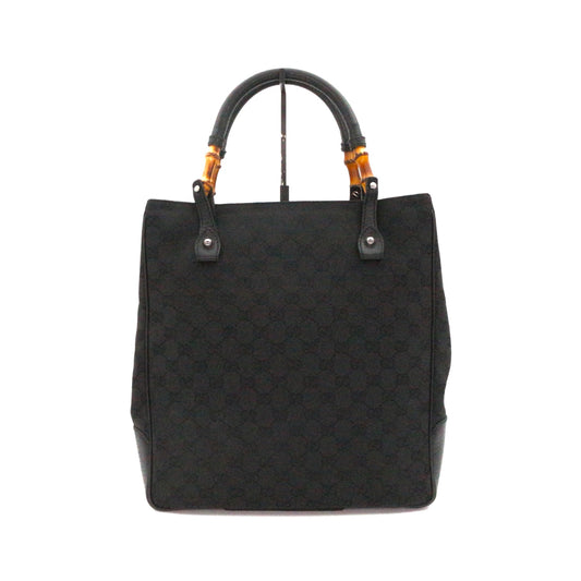 GUCCI Black Canvas Bamboo Handle Large Tote Bag [Used]
