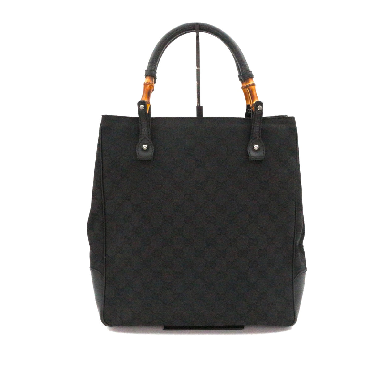 GUCCI Black Canvas Bamboo Handle Large Tote Bag [Used]