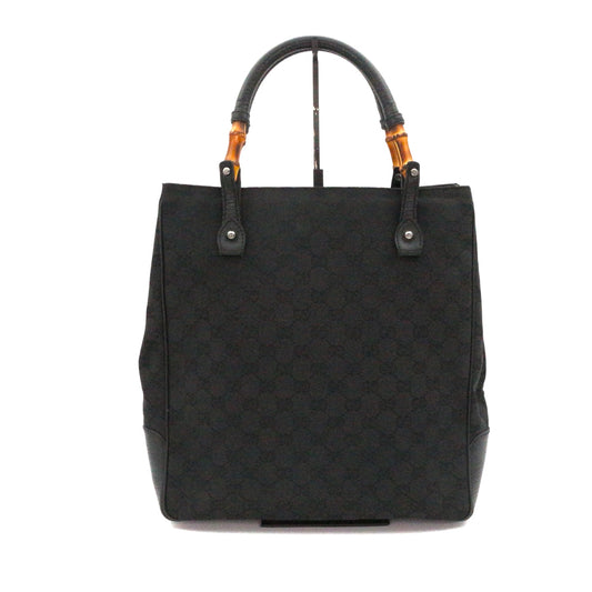 GUCCI Black Canvas Bamboo Handle Large Tote Bag [Used]