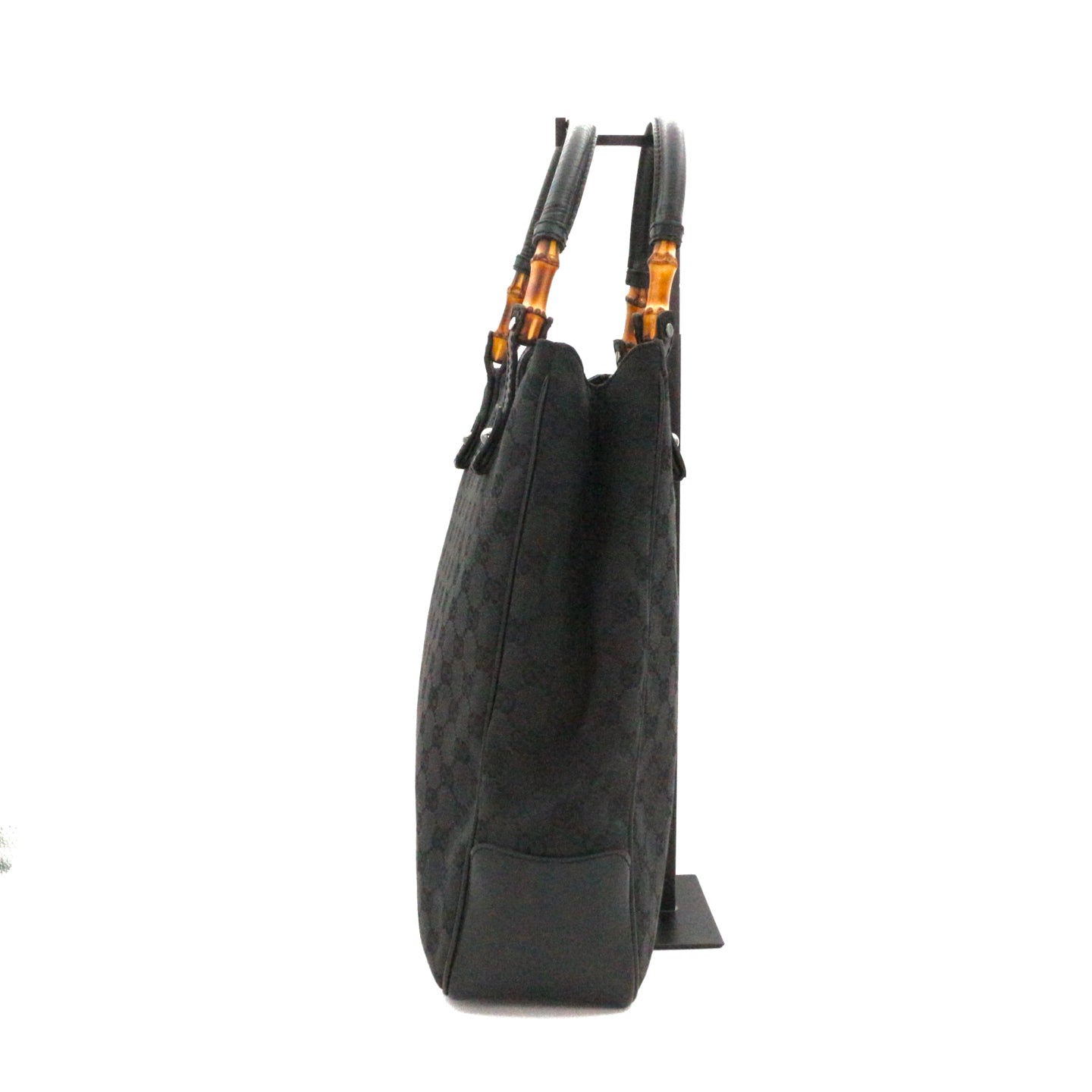 GUCCI Black Canvas Bamboo Handle Large Tote Bag [Used]