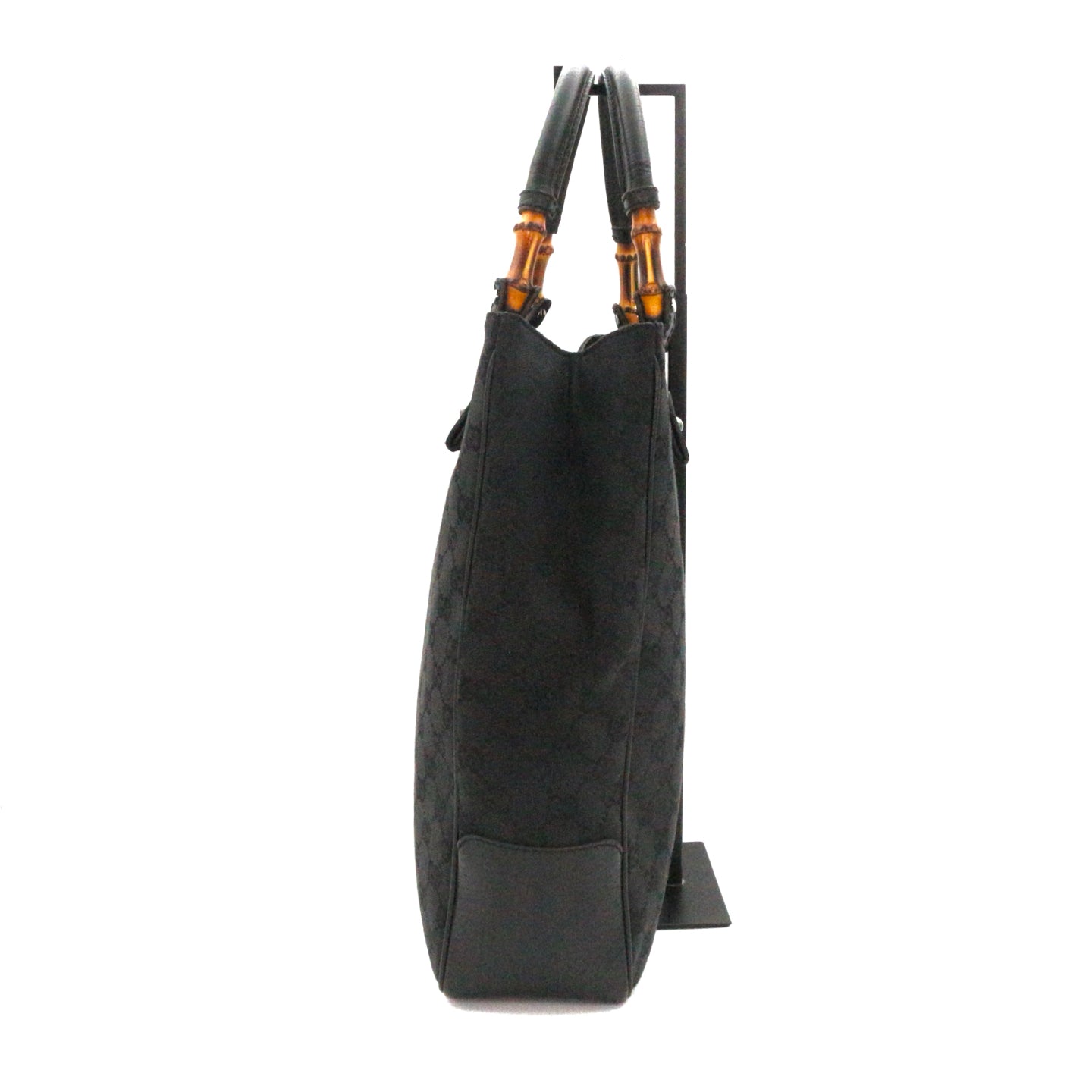 GUCCI Black Canvas Bamboo Handle Large Tote Bag [Used]
