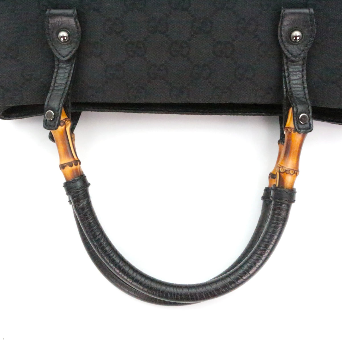 GUCCI Black Canvas Bamboo Handle Large Tote Bag [Used]