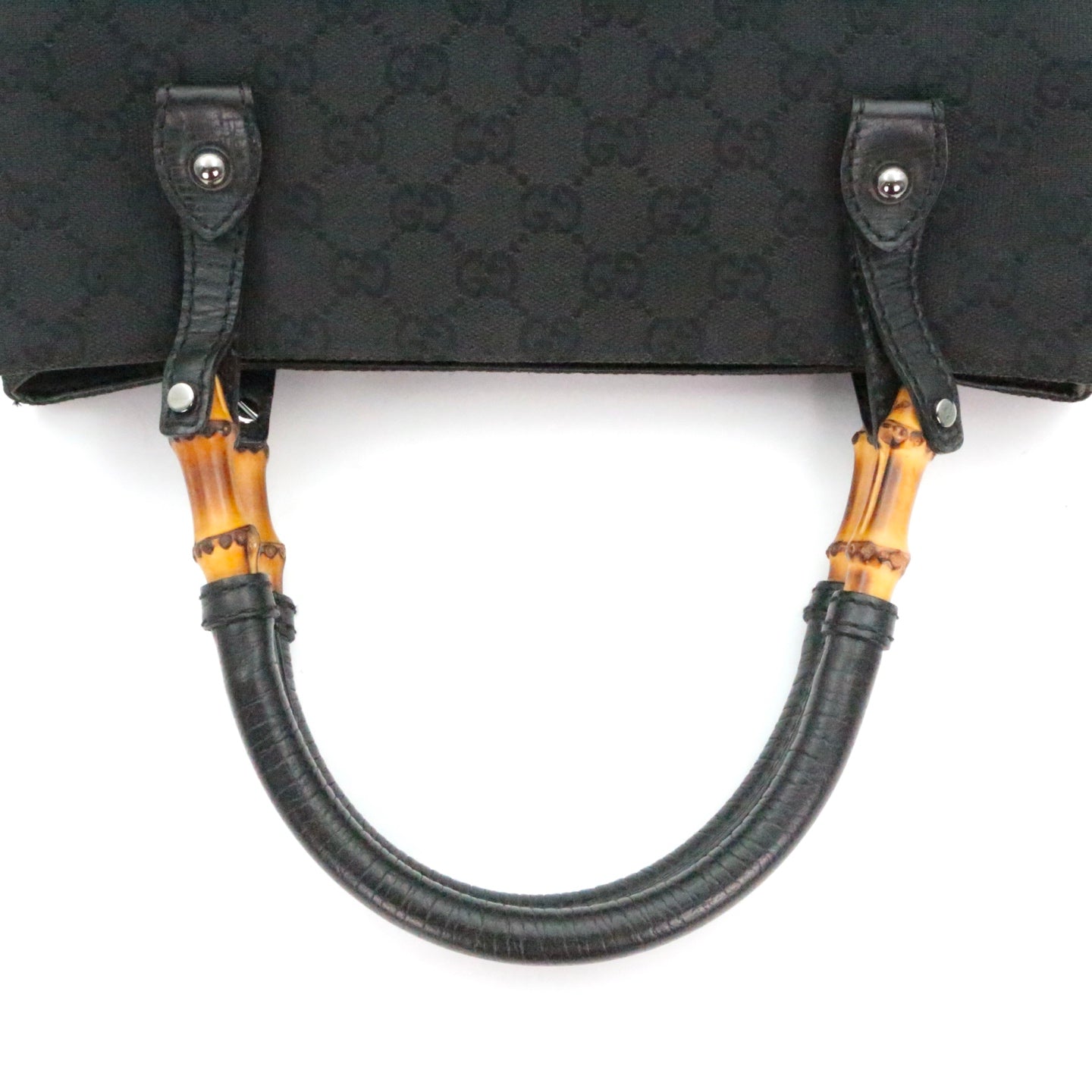 GUCCI Black Canvas Bamboo Handle Large Tote Bag [Used]