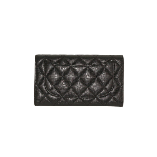 CHANEL Black Caviar Quilted Long Wallet [Used]
