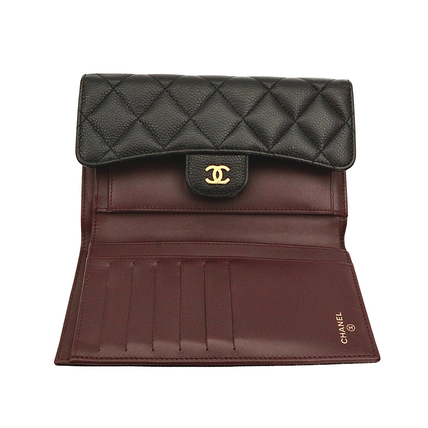 CHANEL Black Caviar Quilted Long Wallet [Used]