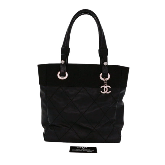 CHANEL Black Coated Canvas & Leather Small Paris Biarritz Tote [Used]