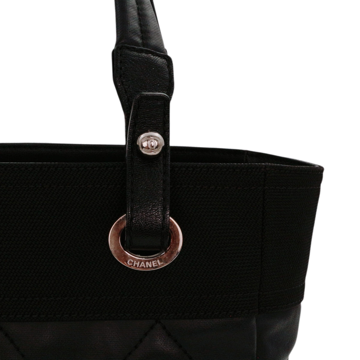 CHANEL Black Coated Canvas & Leather Small Paris Biarritz Tote [Used]