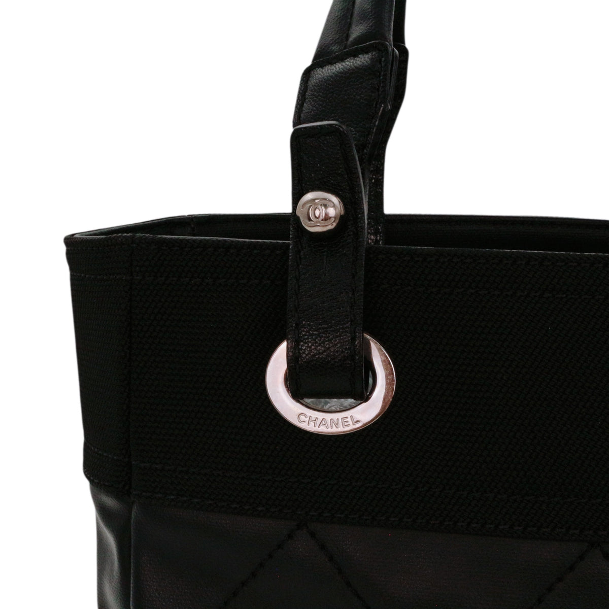 CHANEL Black Coated Canvas & Leather Small Paris Biarritz Tote [Used]