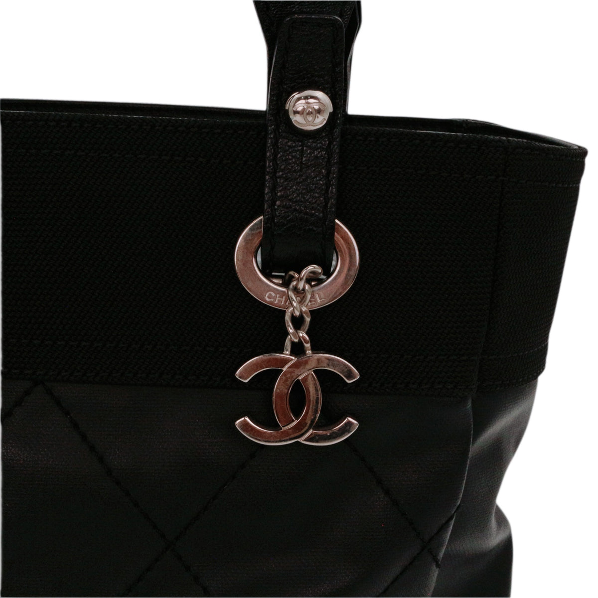 CHANEL Black Coated Canvas & Leather Small Paris Biarritz Tote [Used]