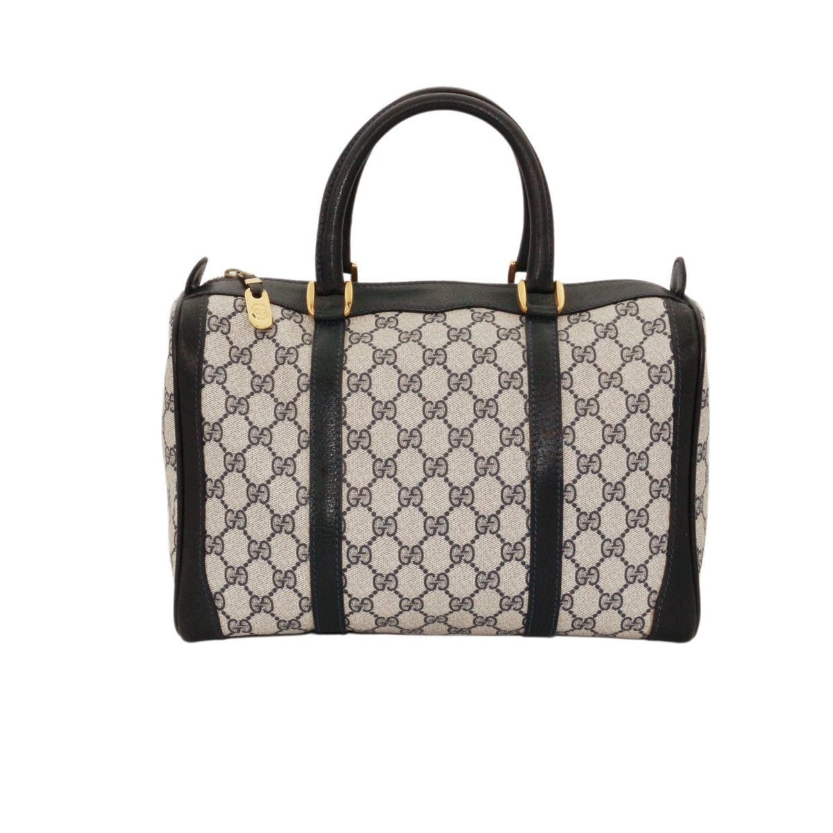 GUCCI Beige & Dark Blue GG Canvas Boston Tote Bag [Used]