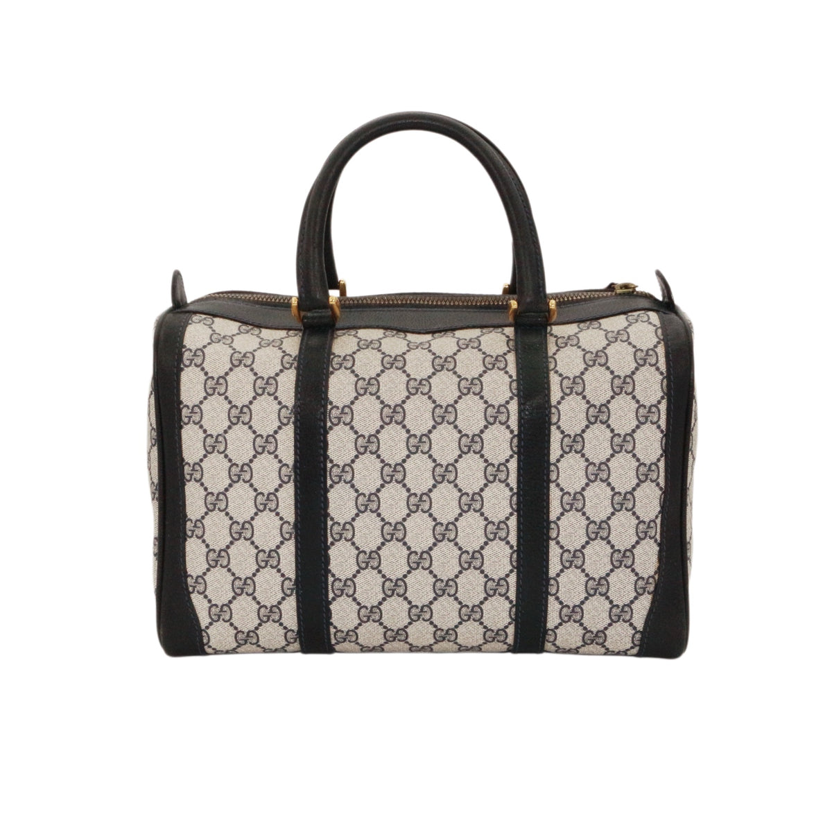 GUCCI Beige & Dark Blue GG Canvas Boston Tote Bag [Used]