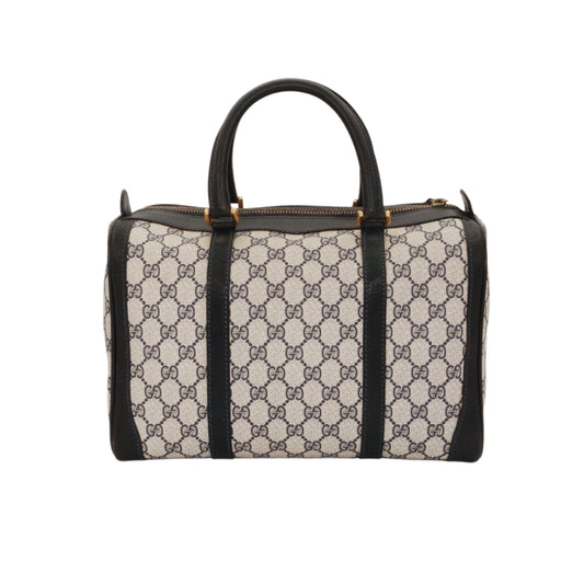 GUCCI Beige & Dark Blue GG Canvas Boston Tote Bag [Used]