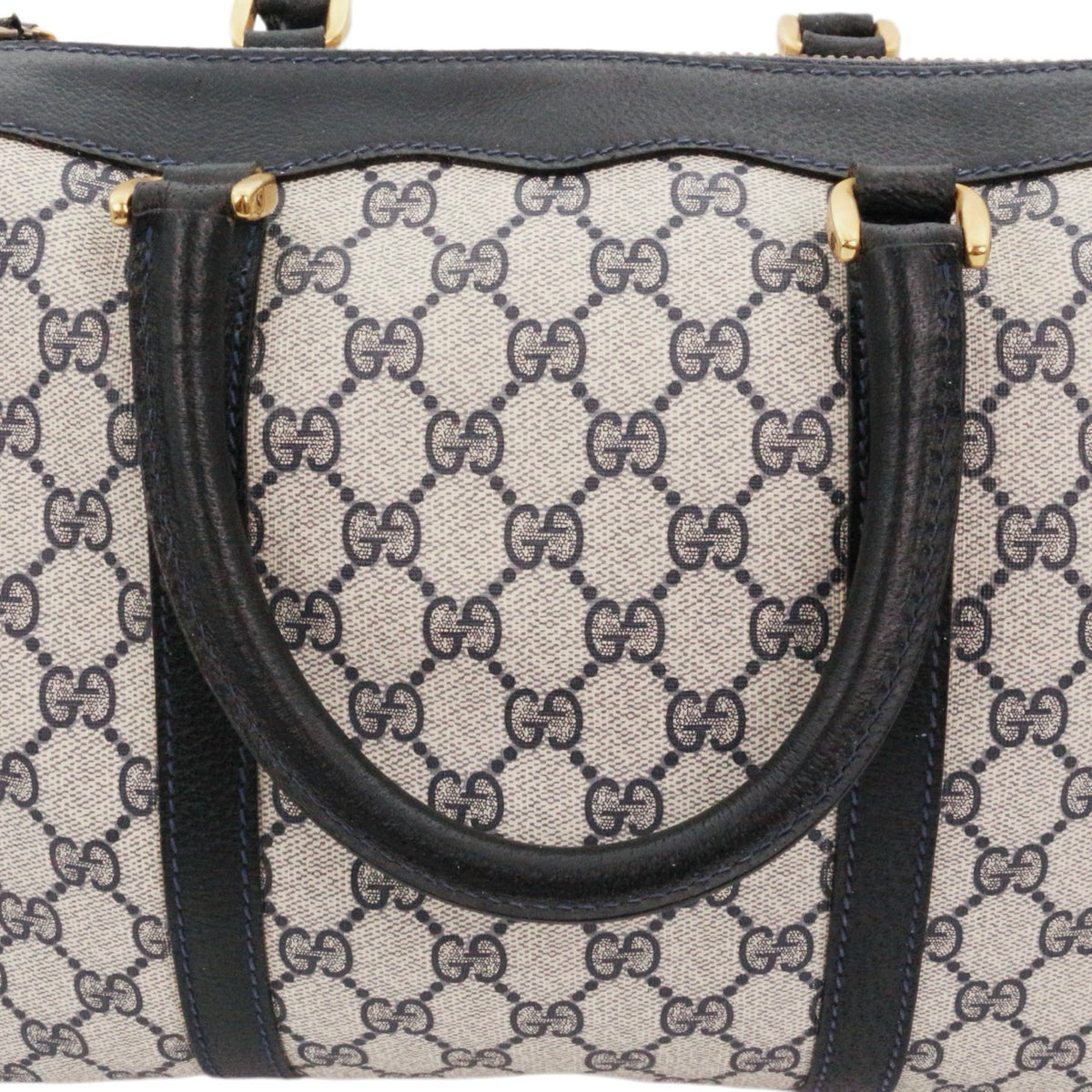 GUCCI Beige & Dark Blue GG Canvas Boston Tote Bag [Used]