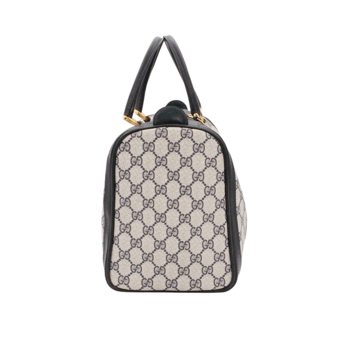 GUCCI Beige & Dark Blue GG Canvas Boston Tote Bag [Used]
