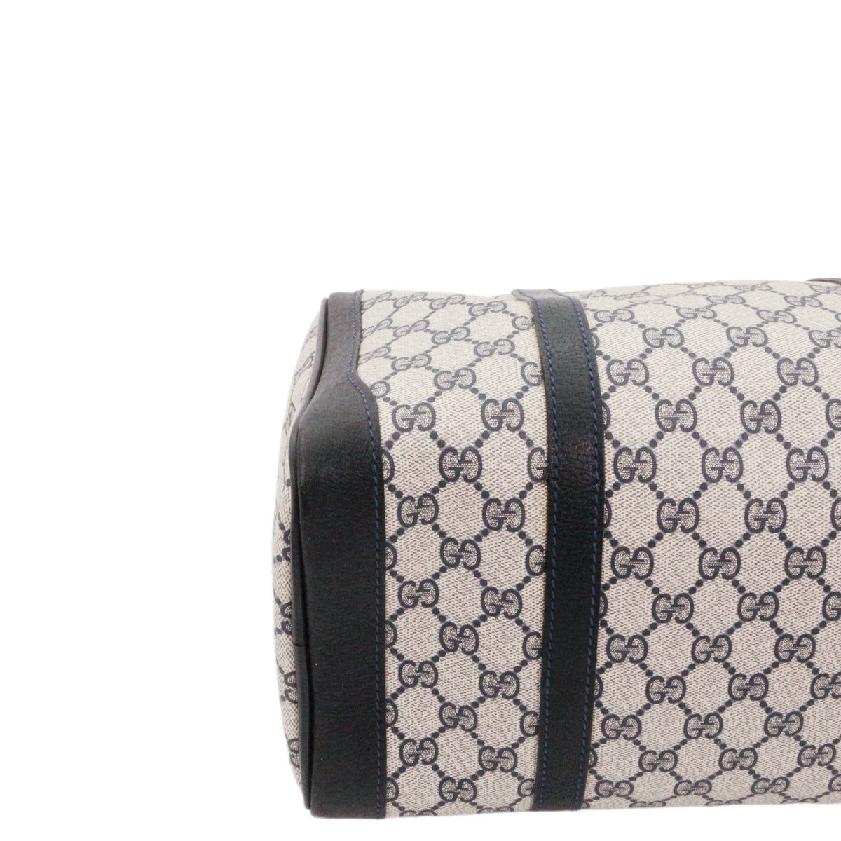 GUCCI Beige & Dark Blue GG Canvas Boston Tote Bag [Used]