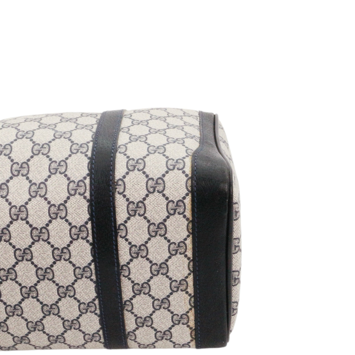 GUCCI Beige & Dark Blue GG Canvas Boston Tote Bag [Used]
