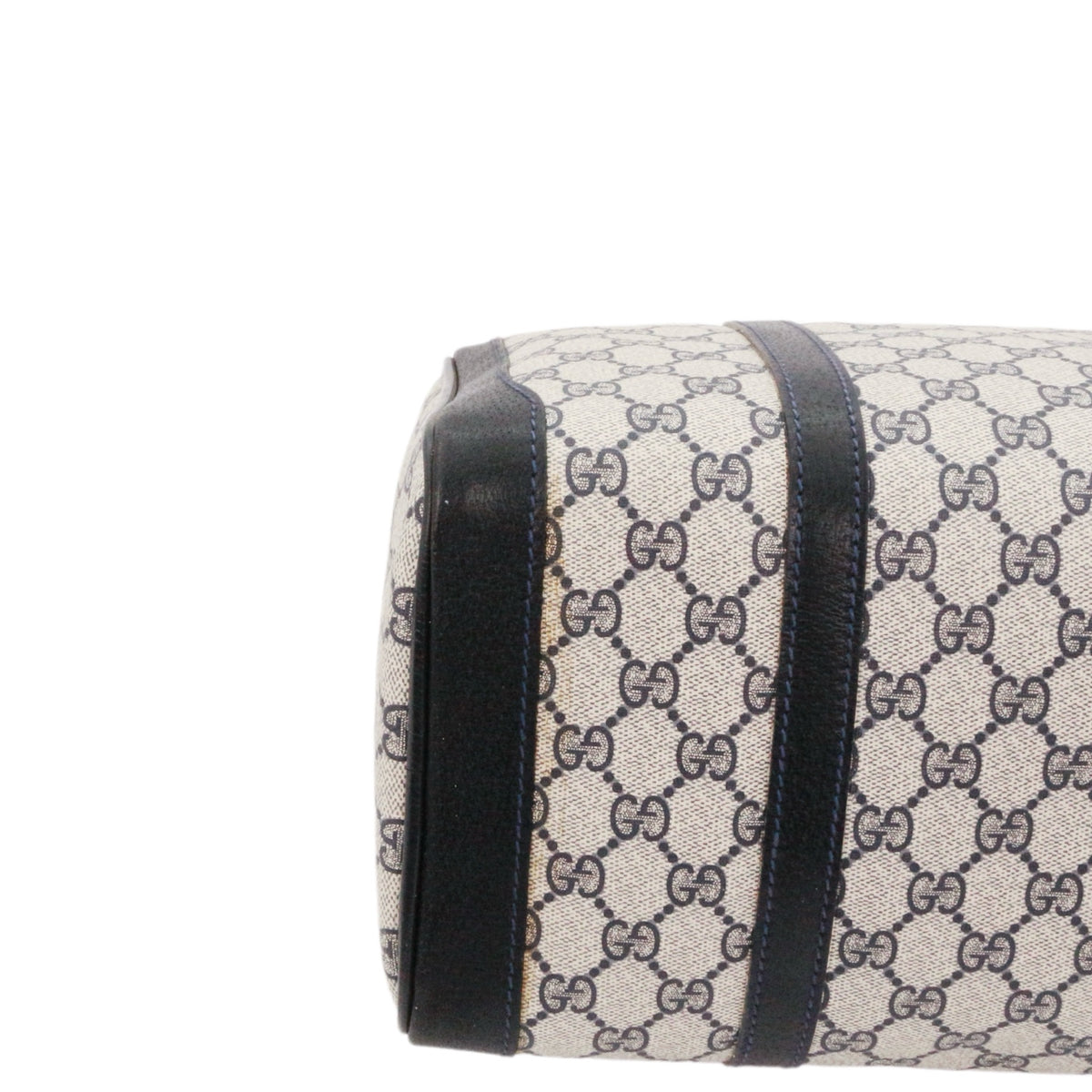 GUCCI Beige & Dark Blue GG Canvas Boston Tote Bag [Used]
