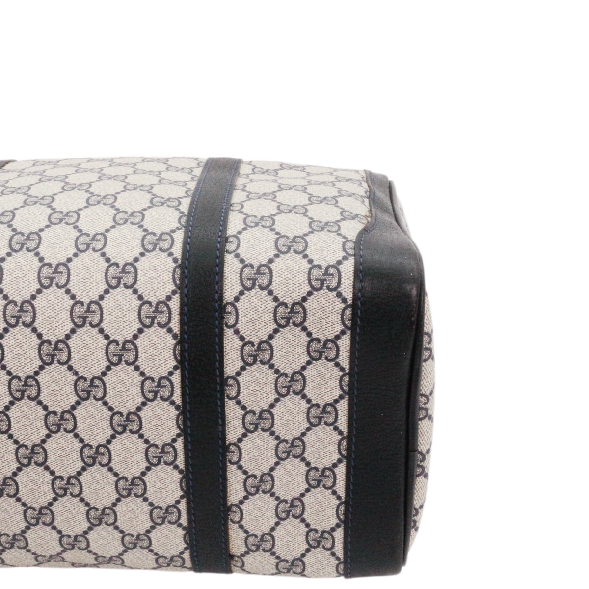 GUCCI Beige & Dark Blue GG Canvas Boston Tote Bag [Used]