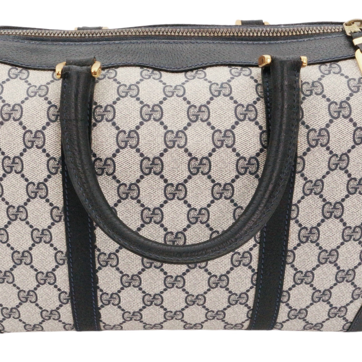 GUCCI Beige & Dark Blue GG Canvas Boston Tote Bag [Used]