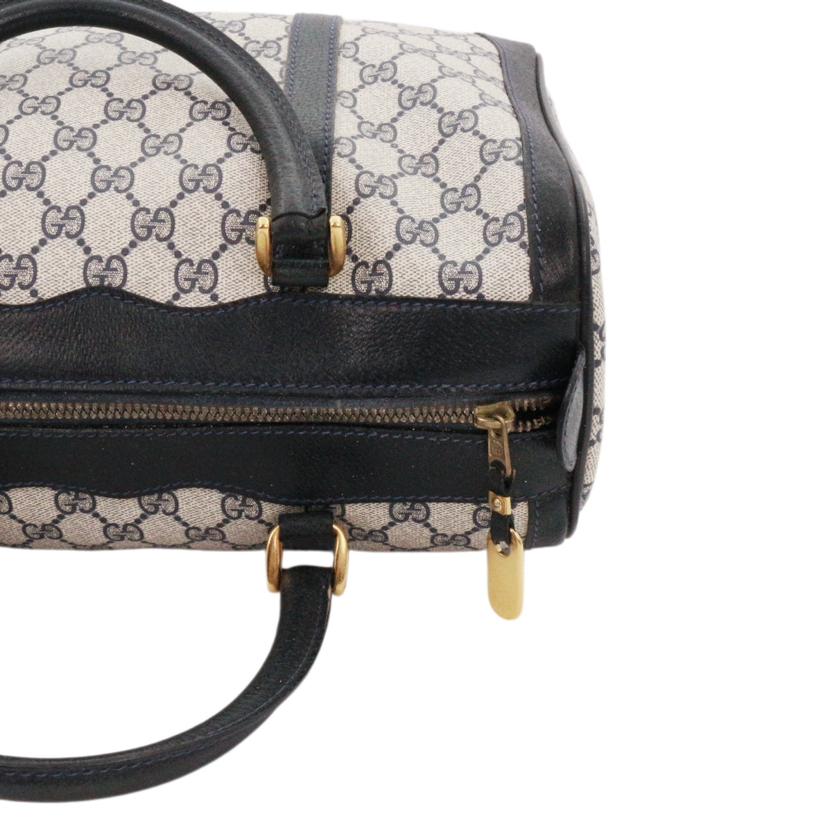GUCCI Beige & Dark Blue GG Canvas Boston Tote Bag [Used]